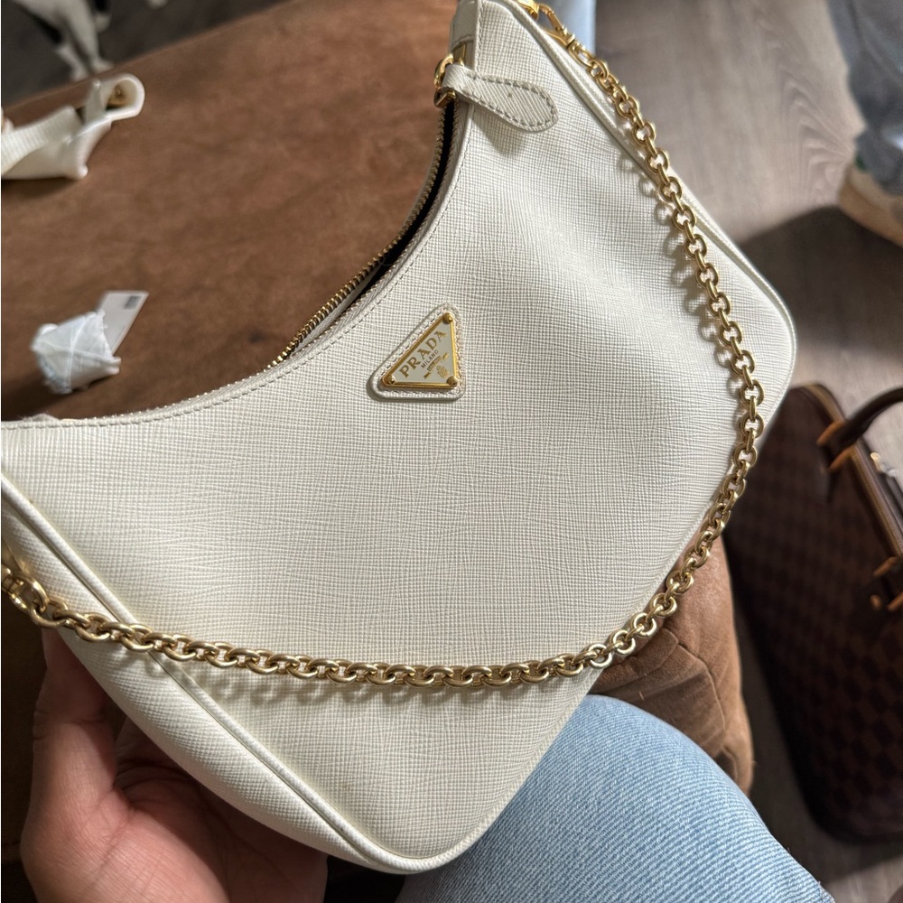 Prada White Gold Chain Shoulder Bag